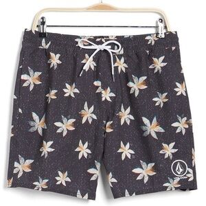 Volcom Manic Trunk 17 Men's Gray Floral Swim Trunks Size Small NWT